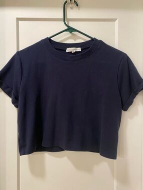 Gazer Navy Boxy Cropped Crew 100% Cotton Tee